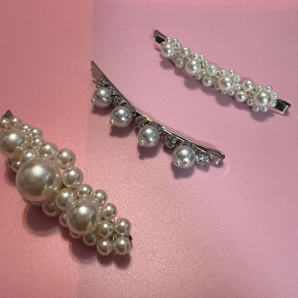 Solid Pearl Hair Clips Set Hair Barrettes Fashion Hairpins Snap Hairstyling Sets - Picture 3 of 8